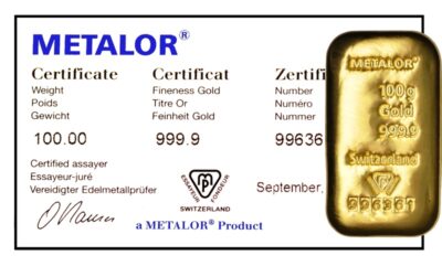 100g Gold Bar Metalor Cast - Image 2