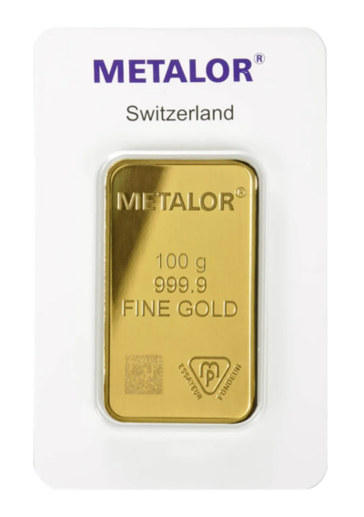100g Gold Bar Metalor Cast